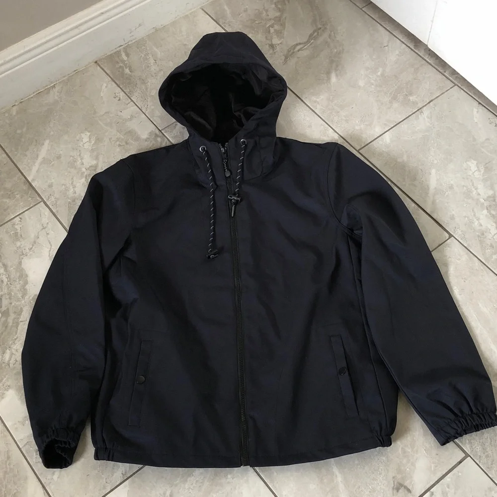Nomad Men's Tech Fleece Lined Hooded Heavyweight Windbreaker | Navy Blue | L